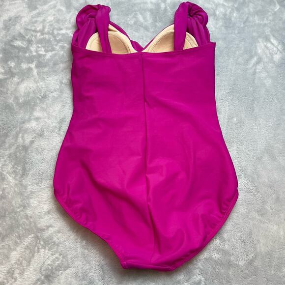 Lands End One Piece Swimsuit Womens 8 Fuchsia Pink Ruched Slimming Padded Bra - Picture 2 of 6